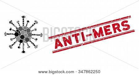 Mosaic Coronavirus Icon And Rubber Stamp Watermark With Anti-mers Text Between Double Parallel Lines