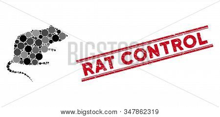 Mosaic Rat Icon And Rubber Stamp Seal With Rat Control Phrase Between Double Parallel Lines. Mosaic 