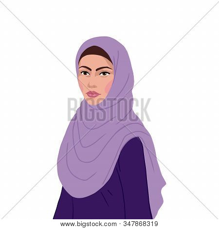 Flat Realistic Arabian Muslim Woman On White Background
