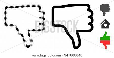 Thumb Down Halftone Vector Icon And Solid Version. Illustration Style Is Dotted Iconic Thumb Down Ic