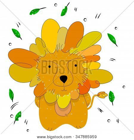 Hand Drawn Cute Lion. Small Zoo Animal. Vector Illustration.