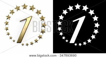 Number 1 (number One) Anniversary Celebration Design With A Circle Of Golden Stars On A White Backgr