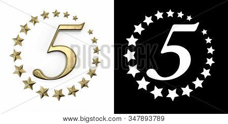 Number 5 (number Five) Anniversary Celebration Design With A Circle Of Golden Stars On A White Backg