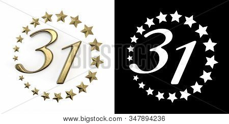 Number 31 (number Thirty-one) Anniversary Celebration Design With A Circle Of Golden Stars On A Whit
