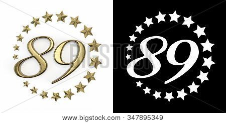Number 89 (number Eighty-nine) Anniversary Celebration Design With A Circle Of Golden Stars On A Whi