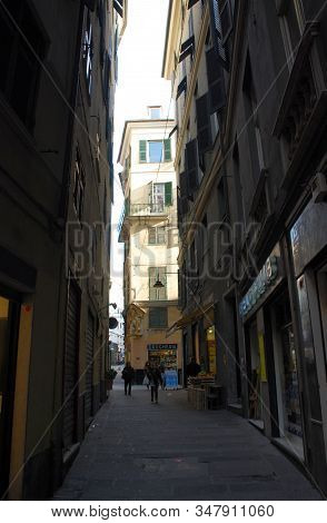 Genova / Italy - October 22, 2011: View Of A Narrow Alley In The Old Centre Of Genoa