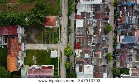 Drone Shot. Aerial Footage View Of Residentials. With A Drone. Natural The Texture Background.