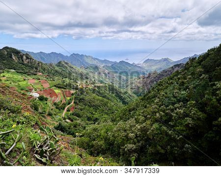 aearial view of small village in Anaga Natural Park, Tenerife, Canary Islands, Spain
