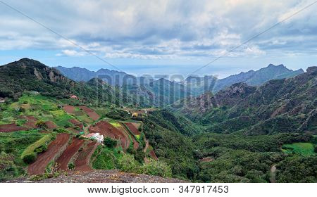 aearial view of small village in Anaga Natural Park, Tenerife, Canary Islands, Spain