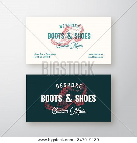 Bespoke Boots Retro Vector Sign, Symbol Or Logo And Business Card Template. Vintage Women Shoe Sketc