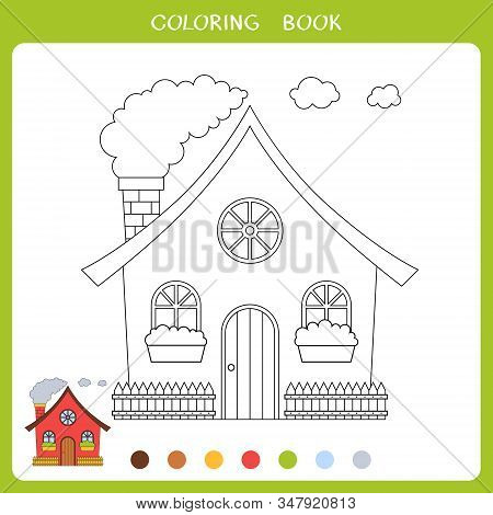 Simple educational game for kids. Vector illustration of funny house for coloring book
