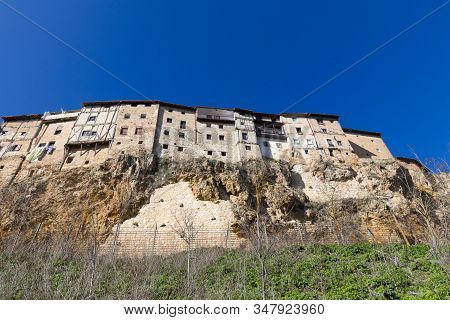 Old Houses On The Edge Of The Cliff In Frias, Burgos, Castilla, Spain