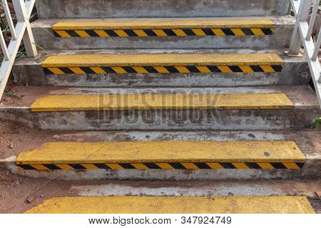 A Close Up View Of Stairs Marked With Danger Paint To Show Where They Are Situated