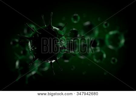 3D Rendering Microscope Virus Close Up. 3D Illustration Viruses Causing Infectious Diseases, Decreas