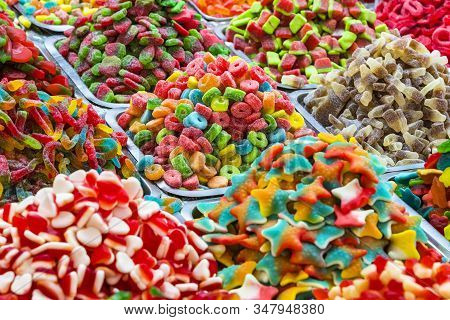 Assortment Of Jellied Colored Sweets As A Product Background