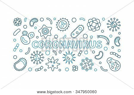Coronavirus Vector Outline Horizontal Illustration - Virus In China Concept Linear Banner