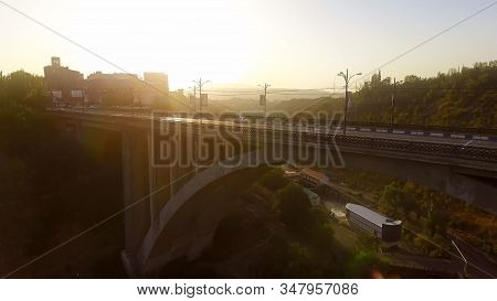 Transport Movement On Kievyan Bridge Crossing Hrazdan River, Yerevan, Armenia