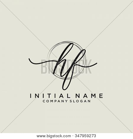 Hf Initial Handwriting Logo With Circle Template Vector.