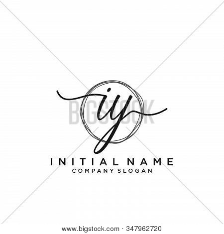 Iy Initial Handwriting Logo With Circle Template Vector.