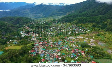 Typical Houses Of Sagada Mountain Province Of The Philippines. The Town Is Surrounded By Mountains, 