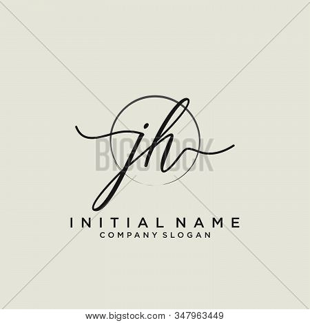 Jh Initial Handwriting Logo With Circle Template Vector.