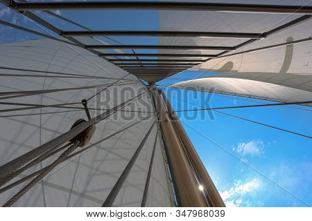 Sails Up On A Beautiful Summer Day Clear Sky