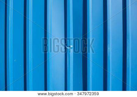 Blue Metal Sliding Wall Fascade Background Pattern Dent Vivid Sunny