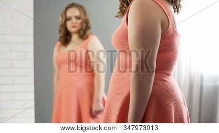 Overweight Lady Crying In Front Of Mirror Upset About Appearance, Insecurities
