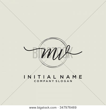 Mv Initial Handwriting Logo With Circle Template Vector.
