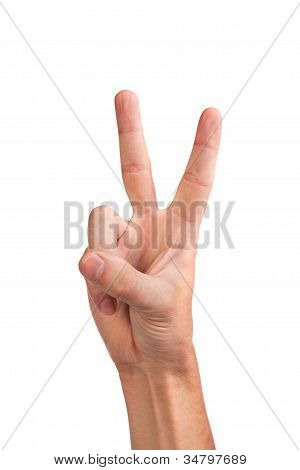 Hand met twee vingers omhoog In de vrede of het symbool van de overwinning