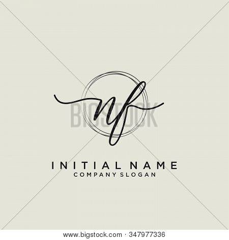 Nf Initial Handwriting Logo With Circle Template Vector.