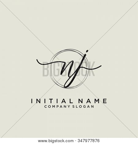 Nj Initial Handwriting Logo With Circle Template Vector.