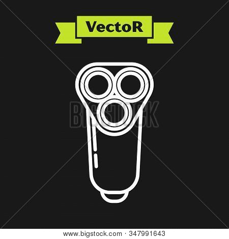 White Line Electric Razor Blade For Men Icon Isolated On Black Background. Electric Shaver. Vector I