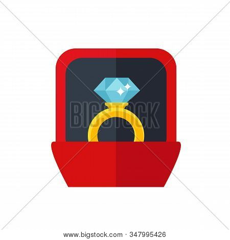 Box With A Wedding Ring And Diamond In Flat Style. Wedding Rings With Diamond Love Marriage Celebrat