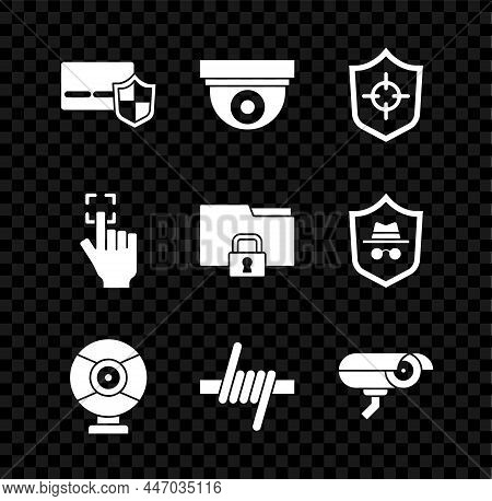 Set Credit Card With Shield, Security Camera, Shield, Barbed Wire, Fingerprint And Folder And Lock I