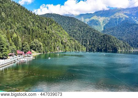 Beautiful Mountain Lake Ritsa. Lake Ritsa In The Caucasus Mountains, In The North-western Part Of Ab