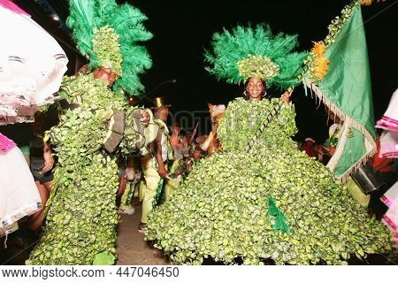 Caravelas, Bahia, Brazil - February 13, 2009: Members Of The Samba School Coroa Imperial During The 