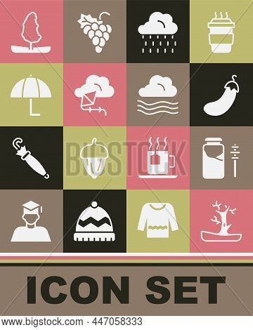 Set Bare Tree, Jar Of Honey And Dipper Stick, Eggplant, Cloud With Rain, Kite, Umbrella, Tree And Wi
