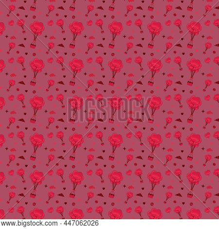 Seamless Pattern For Happy Valentine's Day Celebration With Holiday Symbols.
 Trendy Hand Drawn Flat