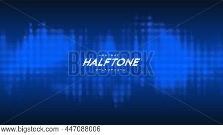 Abstract Vector Torn Blue Halftone Sound Wave. Scrathed Dotted Texture Element.