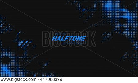 Abstract Vector Torn Blue Halftone Background. Scrathed Dotted Texture Element. Diagonal Composition