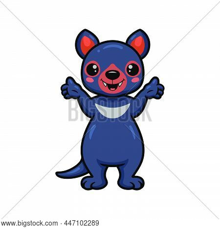 Vector Illustration Of Cute Little Tasmanian Devil Cartoon Raising Hands