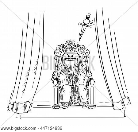 King Sitting On The Throne, Traitor With Knife Is Going To Murder Him, Vector Cartoon Stick Figure I