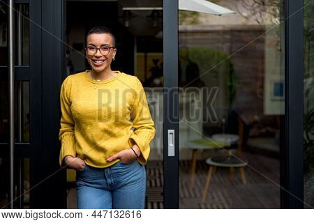 Cheerful Happy Satisfied Smiling Businesswoman Or Businessperson After A Successful Meeting. Adult P