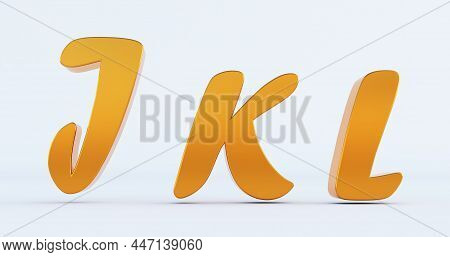 3d Render Of Gold Jkl Letters Isolated On White Background, Education Concept. J, K, L