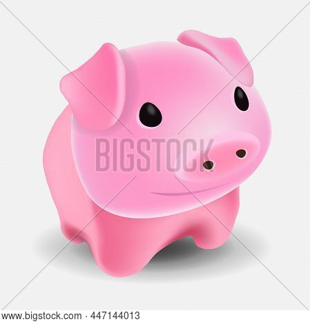 Cute Pink Pig. Toy For The Bathroom. Character With Emotions Of A Cute Pink Minipig. Vector Illustra