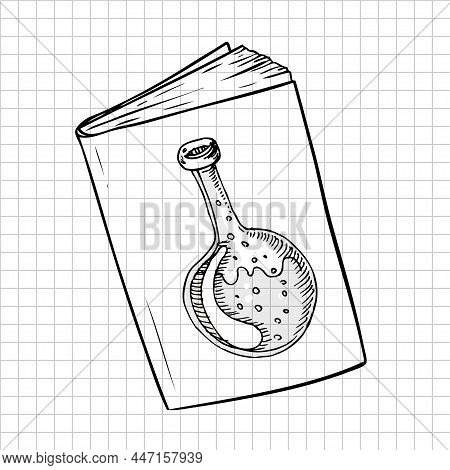 Back To School: Doodle Style Science Laboratory Beakers And Test Tubes Illustration On A Books Cover