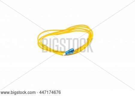 Yellow Fiber Optic Cables Isolated On White Background