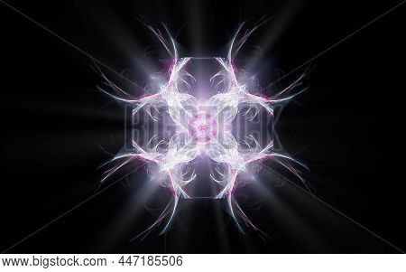 Abstract Illustration Of A Computer Generated Fantastic Emblem In Various Shapes And Shades On A Bla