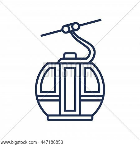 Ski Resort Cabin Icon, Modern Mountain Cableway Simple Sign, Peak Elevation Ropeway , Vector